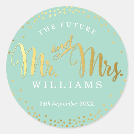 BRUILOFT SEAL stijlvolle mini gouden confetti munt Ronde Sticker (Voorkant)