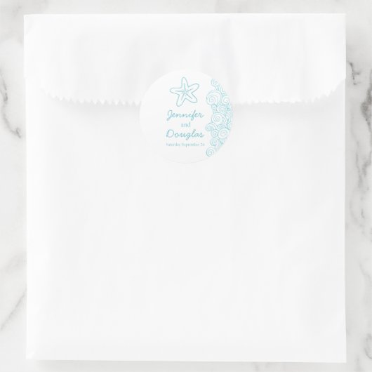 Bruiloft seastar zeester strand golven aqua sticke ronde sticker (Tas)
