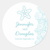 Bruiloft seastar zeester strand golven aqua sticke ronde sticker (Voorkant)