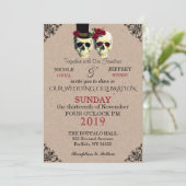 Bruiloft Skeleton Skulls Gothic Retro Invitation Kaart (Staand voorkant)