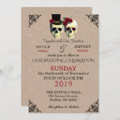 Bruiloft Skeleton Skulls Gothic Retro Invitation Kaart (Voorkant / Achterkant)