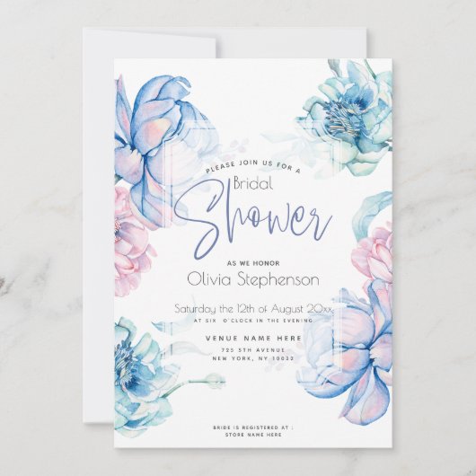 Bruiloft | Sky Blue en Bubblegum Pink Peonies Kaart (Voorkant)