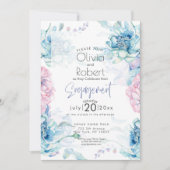 Bruiloft | Sky Blue en Bubblegum Pink Peonies Kaart (Voorkant)