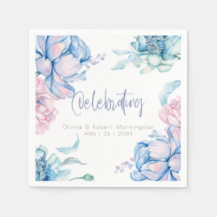 Bruiloft   Sky Blue en Bubblegum Pink Peonies Servet
