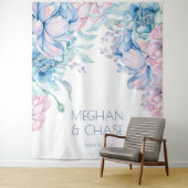 Bruiloft | Sky Blue en Bubblegum Pink Peonies Wandkleed (In situ)