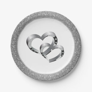 Bruiloft SLVR Glitter 7" Papier Borden-twee harten Papieren Bordje