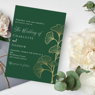 Bruiloft smaragdgroene ginkgo groen goud kaart