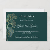 Bruiloft smaragdgroene ginkgo groen save the date (Voorkant)