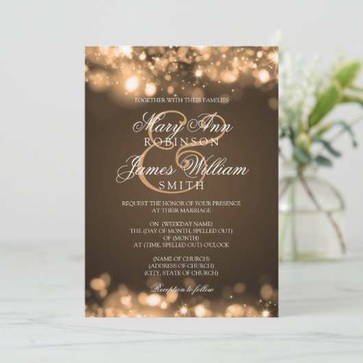 Bruiloft Sparkling Lights Goud Kaart (Staand voorkant)