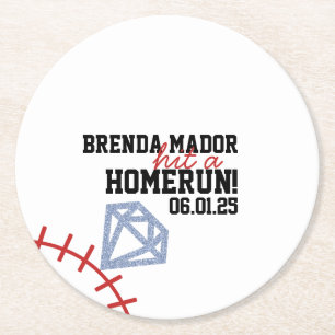 Bruiloft Sport Honkbal Homerun Glitter Ronde Kartonnen Onderzetter