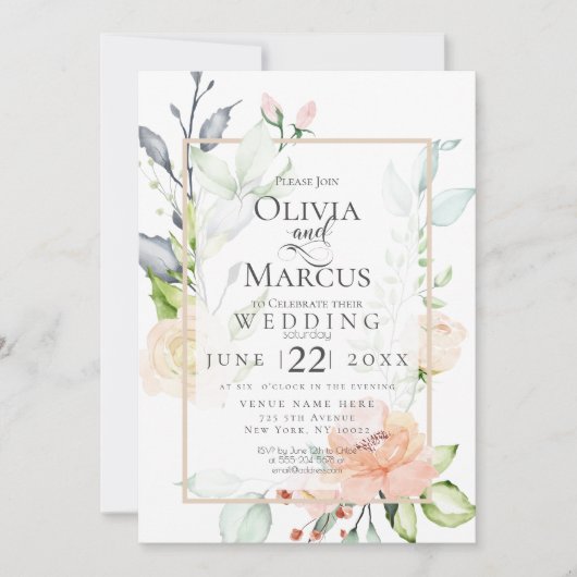 BRUILOFT | Spring Blush Peach roze bloesems Kaart (Voorkant)