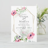 BRUILOFT | Spring Pink Poppy Floral Kaart (Staand voorkant)