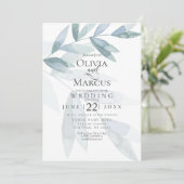 Bruiloft | Stamblauwe Waterverf Eucalyptusbladeren Kaart (Staand voorkant)