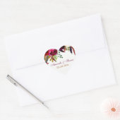 Bruiloft Sticker - Bourgogne Bloemen, Veren (Envelop)