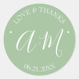 Bruiloft Stickers Sjabloon Groen Monogram