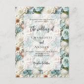 Bruiloft stoffige groene witte bloemen elegant uitnodiging briefkaart (Voorkant)