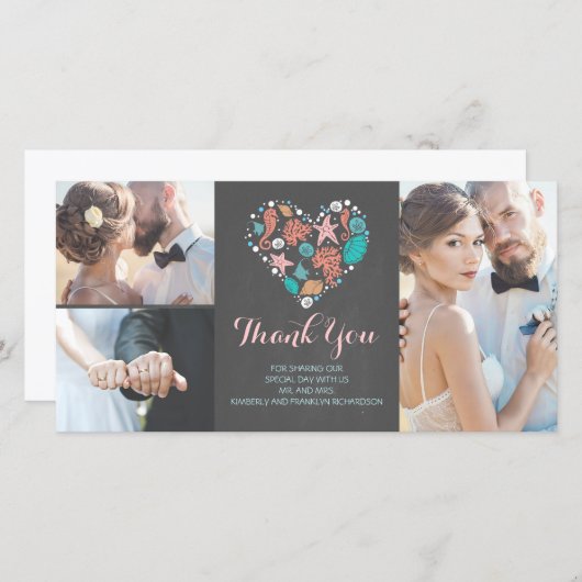 Bruiloft Strand Kust Nautisch Hart Bedankt (Voorkant / Achterkant)