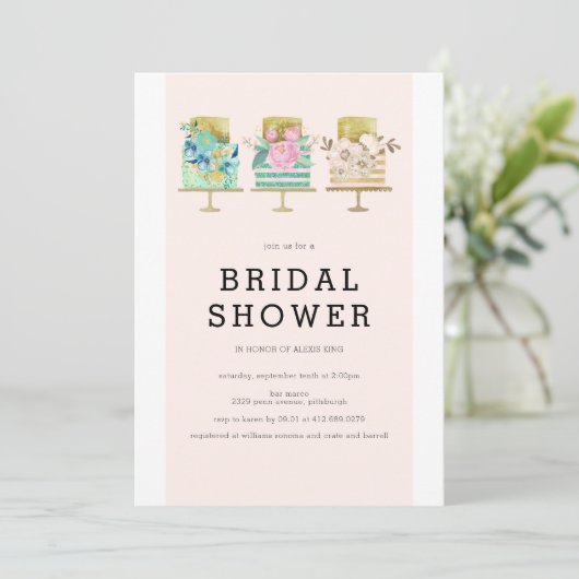 Bruiloft Taart Bruids Douche Uitnodiging (Staand voorkant)