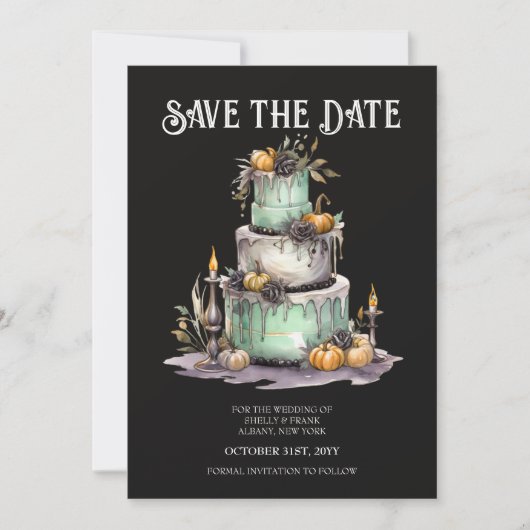 Bruiloft Taart Mint Halloween Save the Date Kaart (Voorkant)