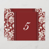 Bruiloft Tafel Nummer Kaarten Rood Damask (Voorkant / Achterkant)
