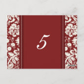 Bruiloft Tafel Nummer Kaarten Rood Damask (Achterkant)