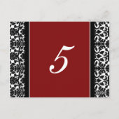 Bruiloft Tafel Nummer Kaarten Rood Damask (Achterkant)