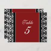 Bruiloft Tafel Nummer Kaarten Rood Damask (Voorkant / Achterkant)
