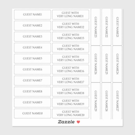 Bruiloft Tafel Plaats Kaart 29x Gast Naam Labels (Vel)