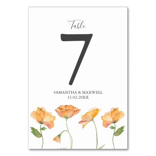 Bruiloft Tafelnummer Botanische Sinaasappel Bloeme (Voorkant)