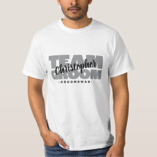 Bruiloft Team Bruidegom Naam Bruidsjonker Grijs T-shirt