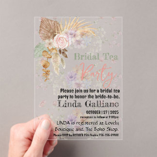 Bruiloft Thee Party | Wildflower Boho Bruiloft Bor Acryl Uitnodigingen