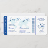 Bruiloft Ticket Paspoort Santorini Blauw Kaart (Voorkant)