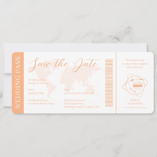 Bruiloft Ticket Pass Passport Sinaasappel Kaart (Voorkant)