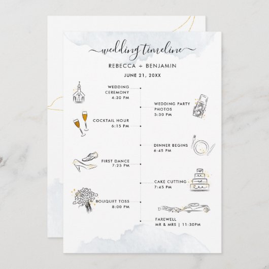 Bruiloft Tijdlijn Moderne Iconen en Route Programma (Voorkant / Achterkant)