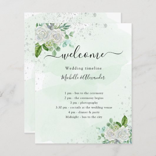 Bruiloft tijdlijn programma florals groen (Voorkant / Achterkant)