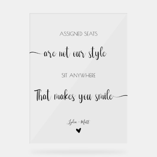 Bruiloft toegewezen zetels zijn niet onze stijl acryl bord (Voorkant)
