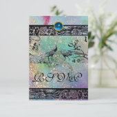 BRUILOFT TORTELDUIFJES MONOGRAM RSVP zwart groen g Kaartje (Staand voorkant)
