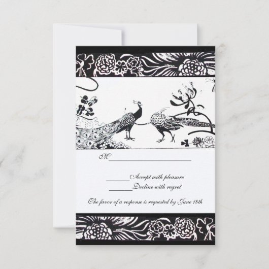 BRUILOFT TORTELDUIFJES RSVP Zwart Wit Invitations Kaartje (Voorkant)