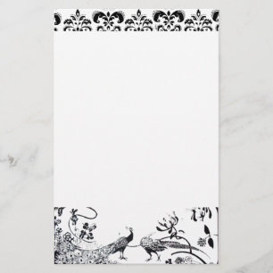 BRUILOFT TORTELDUIFJES Zwart Witte Pauw Damask Briefpapier