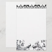 BRUILOFT TORTELDUIFJES Zwart Witte Pauw Damask Briefpapier (Voorkant / Achterkant)