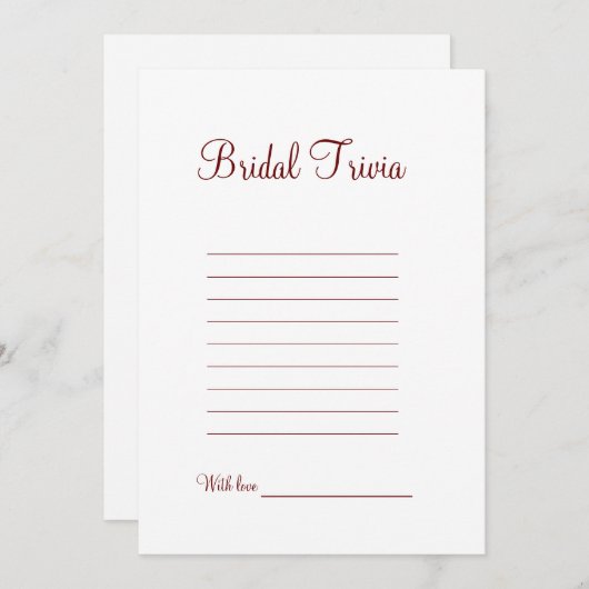 Bruiloft trivia bruiloft bruidsmeisjesfeest spel feestdagenkaart (Voorkant / Achterkant)