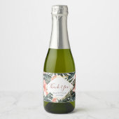 Bruiloft Tropisch Goud Mini Mousserende Wijnfles Sparkling Wijnetiket (Voorkant)