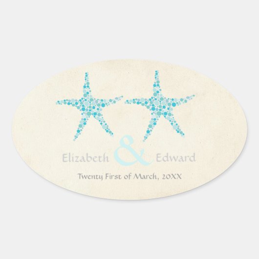 Bruiloft Turquoise Aqua Starfish Save the Date Ovale Sticker (Voorkant)