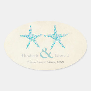 Bruiloft Turquoise Aqua Starfish Save the Date Ovale Sticker