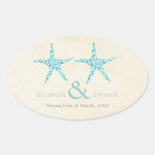 Bruiloft Turquoise Aqua Starfish Save the Date Ovale Sticker (Voorkant)