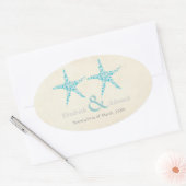 Bruiloft Turquoise Aqua Starfish Save the Date Ovale Sticker (Envelop)
