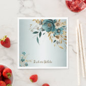 Bruiloft Turquoise witte bloem gouden bladeren Servet (Insitu)