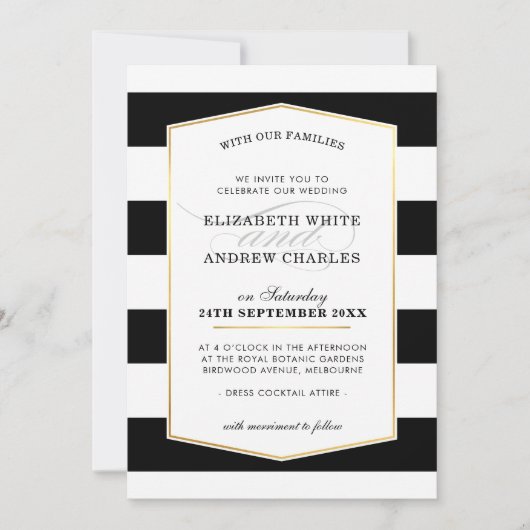 BRUILOFT UITNODIGEN chique moderne zwarte witte st Kaart (Voorkant)