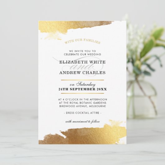 BRUILOFT UITNODIGEN moderne luxe gouden vergulde r Kaart (Staand voorkant)