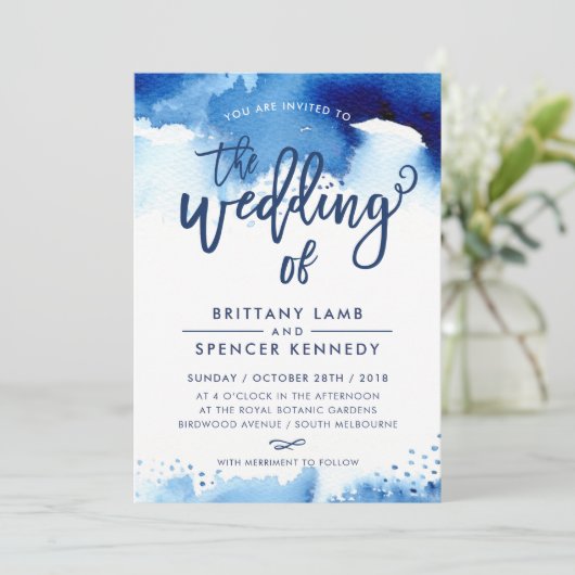 BRUILOFT UITNODIGEN moderne stijlvolle marineblauw Kaart (Staand voorkant)